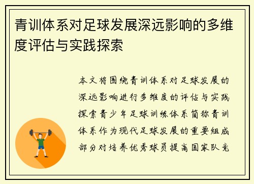 青训体系对足球发展深远影响的多维度评估与实践探索