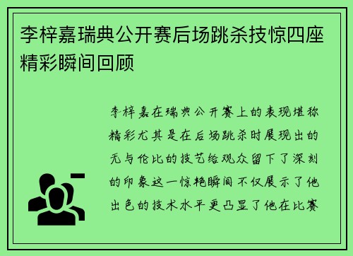 李梓嘉瑞典公开赛后场跳杀技惊四座精彩瞬间回顾